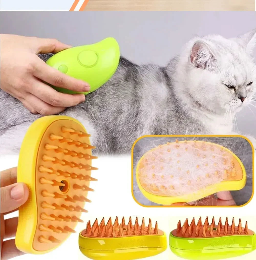 Escova de vapor elétrica para gato, spray de água, pente pet, depilação macia de silicone, escova de cabelo de banho