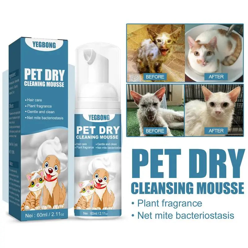 Shampoo para gatos sem água, sem enxágue, mousse de limpeza para cães e gatos, suprimentos para limpeza segura e sem banheiro, eliminador de odores