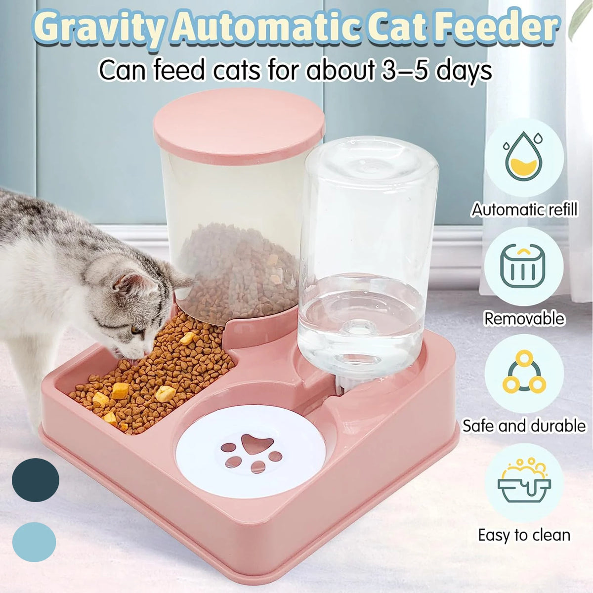 Alimentador automático Cat e Dispenser Set, 2 em 1, Tilted Pet Food e Alimentador de água, Gravity Feeder e Waterer