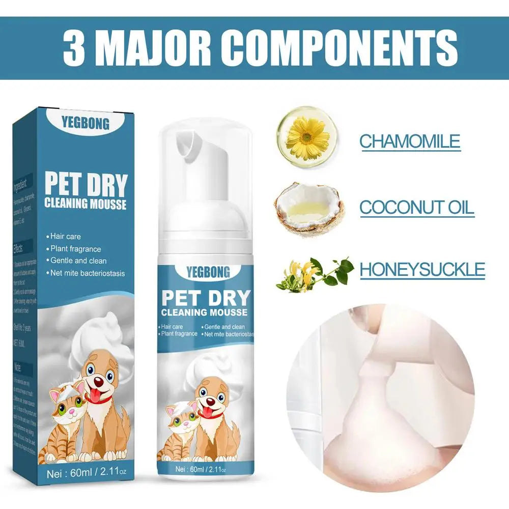 Shampoo para gatos sem água, sem enxágue, mousse de limpeza para cães e gatos, suprimentos para limpeza segura e sem banheiro, eliminador de odores