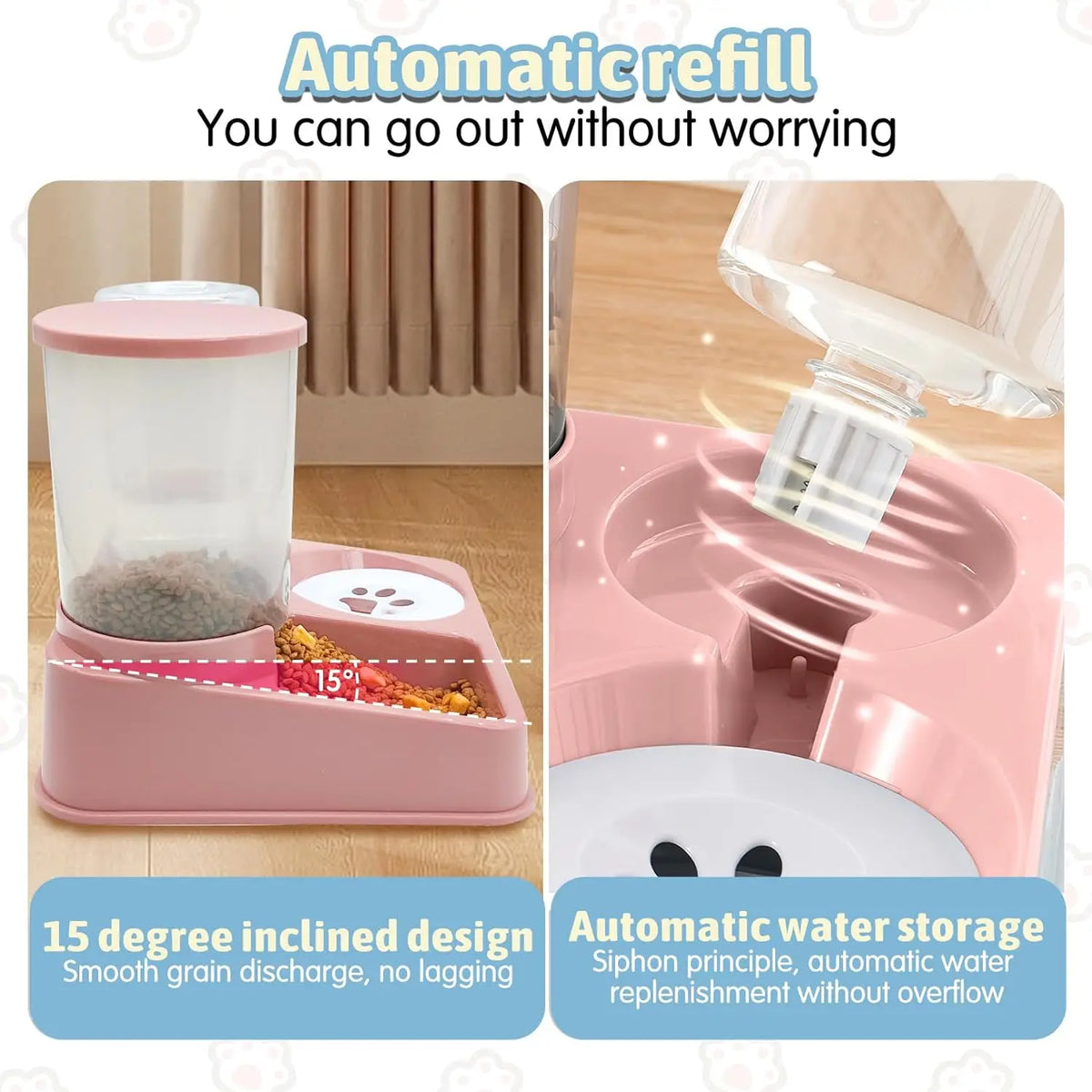 Alimentador automático Cat e Dispenser Set, 2 em 1, Tilted Pet Food e Alimentador de água, Gravity Feeder e Waterer