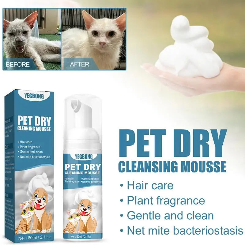 Shampoo para gatos sem água, sem enxágue, mousse de limpeza para cães e gatos, suprimentos para limpeza segura e sem banheiro, eliminador de odores