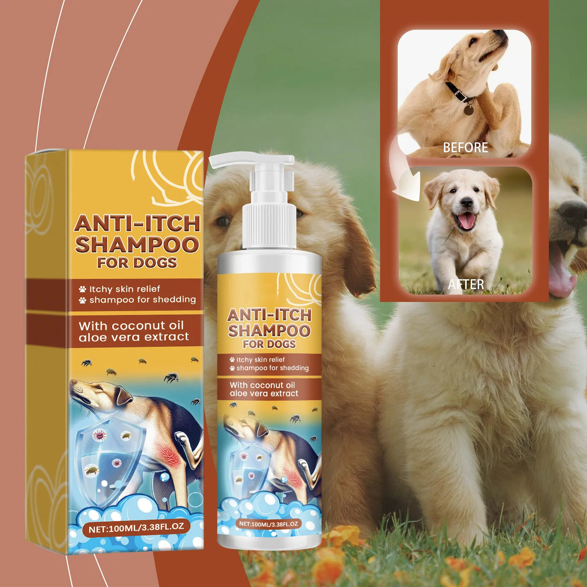 100ml novo shampoo de coceira para cães, alérgico, coceira, cabelo nutritivo desechos y limpieza del hogar aseo para perros mascotas