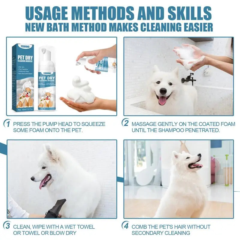 Shampoo para gatos sem água, sem enxágue, mousse de limpeza para cães e gatos, suprimentos para limpeza segura e sem banheiro, eliminador de odores