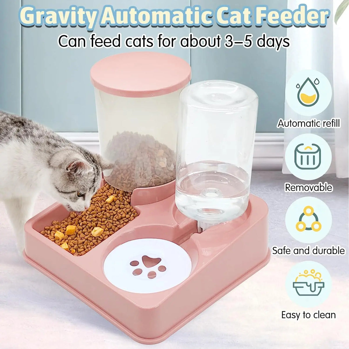 Alimentador automático Cat e Dispenser Set, 2 em 1, Tilted Pet Food e Alimentador de água, Gravity Feeder e Waterer